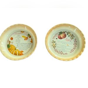 Vintage ceramic pumpkin and apple pie plate recipe Bundle of 2